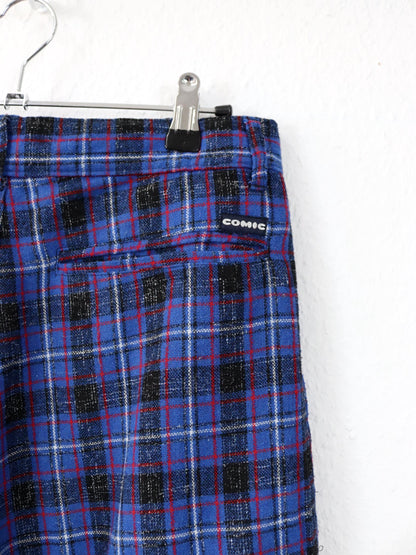 Vintage 80s 90s COMIC wool trousers pleated trousers checked blue black red W31