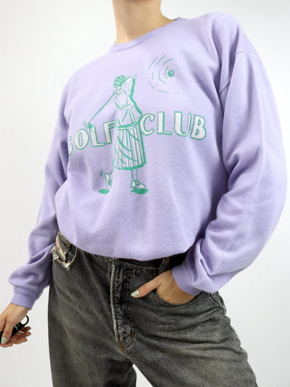Vintage 80s 90s SAMAR Sweatshirt Pullover Print Golf Club Lilac M