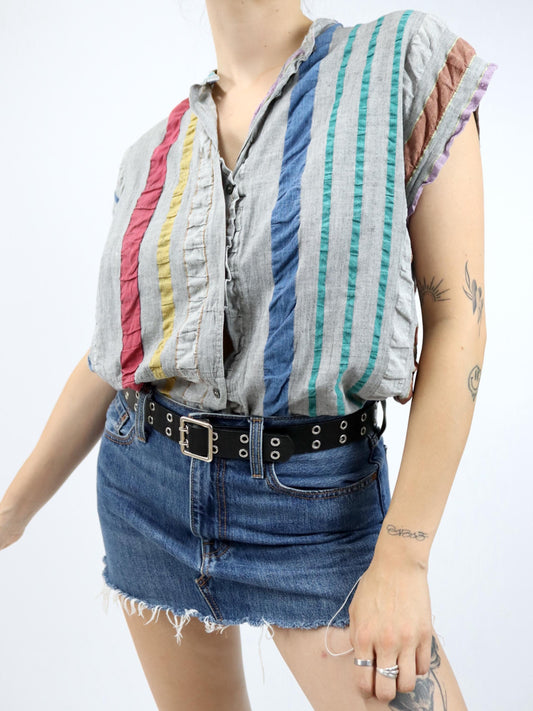 Vintage 80s 90s ANNA GOBBO shirt blouse striped 42