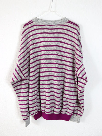 Vintage 80er 90er UNITED COTTON Sweatshirt Pullover gestreift grau lila L