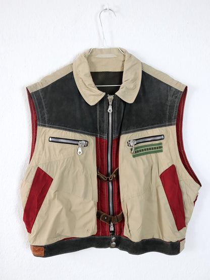 Vintage 80er 90er AIRFIELD Weste Cargoweste beige rot grau M