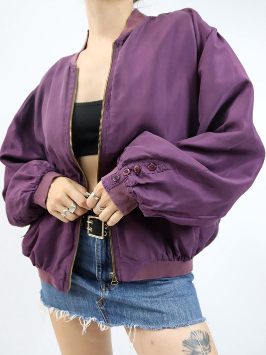 Vintage 80s 90s JOY silk blouson jacket bomber jacket purple 44