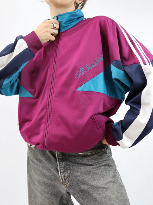 Vintage 80s 90s ADIDAS tracksuit jacket stand-up collar blue purple 186 L/XL