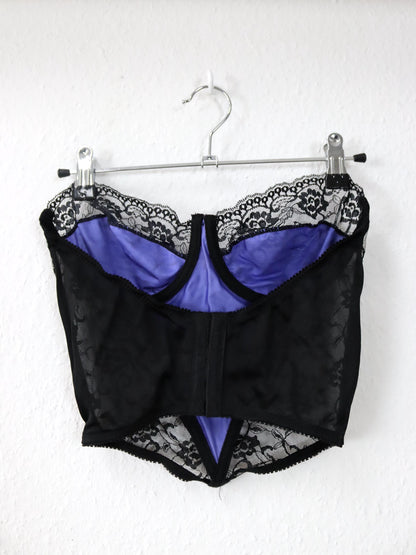 Vintage 80s 90s MISS HELEN corset bustier bandeau lace purple black M 75B