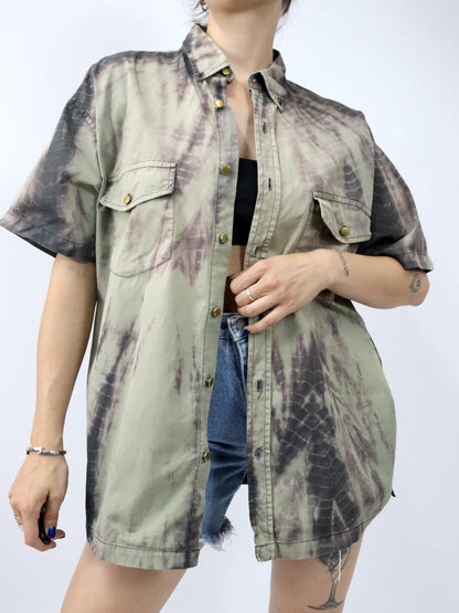 Vintage 80s 90s STANLEY shirt short sleeve batik XL