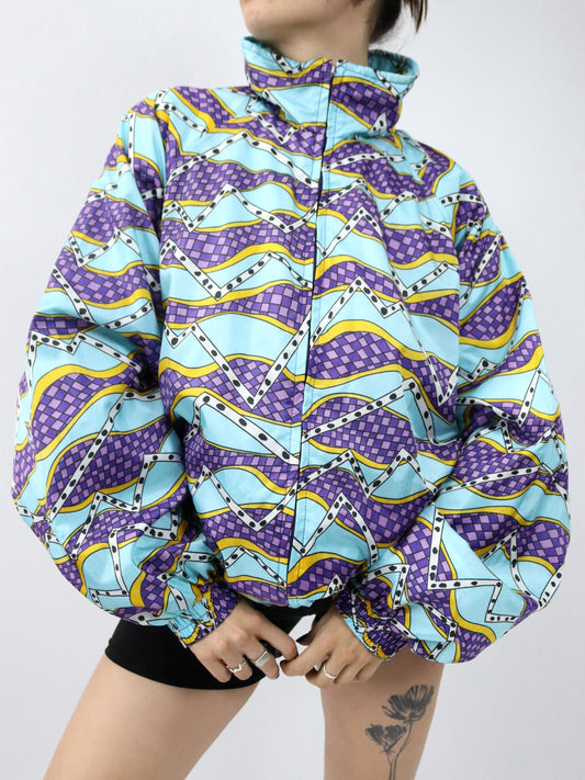 Vintage 80s 90s CARMIT tracksuit jacket stand-up collar crazy pattern colorful 58 3XL