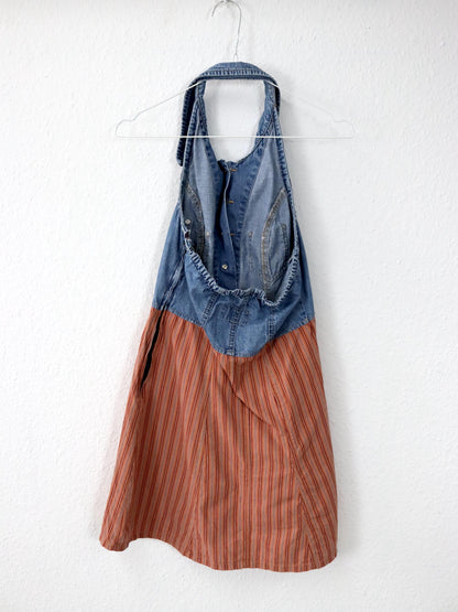 Vintage 80er 90er FREESOUL Jeanskleid Neckholder Minikleid gestreift Denim 36 S