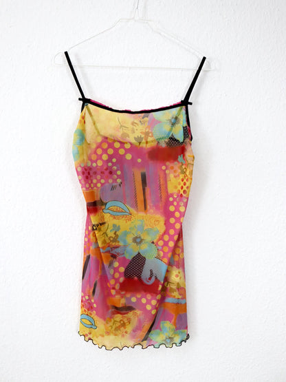 Vintage 90er 00er Y2k  LOVABLE Minikleid Meshkleid crazy pattern bunt 38