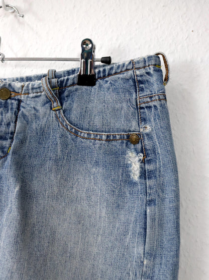 Vintage 90s 00s Y2k FISHBONE mini skirt denim skirt S/M