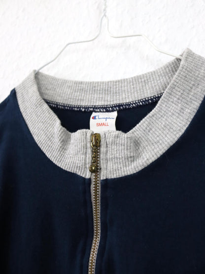 Vintage 80er 90er CHAMPION Body Einteiler Reißverschluss kurzarm grau dunkelblau S
