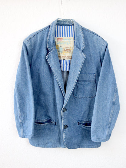 Vintage 80er 90er CARRERA Jeansblazer Blazer Denim Schulterpolster hellblau L