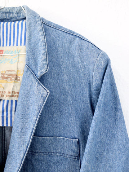 Vintage 80er 90er CARRERA Jeansblazer Blazer Denim Schulterpolster hellblau L