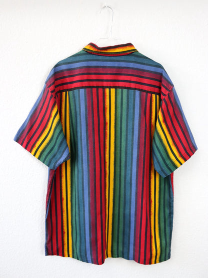 Vintage 80s 90s MANS shirt short sleeve striped colorful waffle look XXL