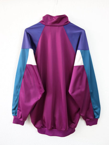 Vintage 80s 90s ADIDAS tracksuit jacket stand-up collar pink purple petrol D7 L