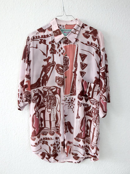 Vintage 80er 90er CIAPS Hemd kurzarm Viskose crazy pattern rosa M