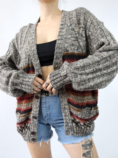 Vintage 80er 90er NANIBON Cardigan  Strickjacke Wolle gemustert 52 L/XL