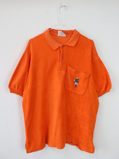 Vintage 80s 90s BIG SMITH polo shirt T-shirt terry cloth orange embroidery L
