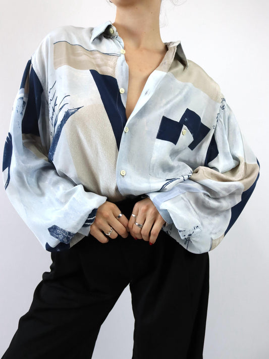 Vintage 80s 90s CRIVER shirt long sleeve crazy pattern viscose XL