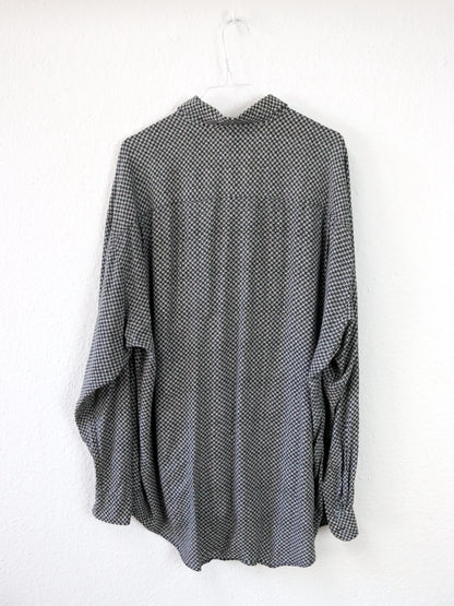 Vintage 80er 90er CANDA Hemd langarm schwarz weiß crazy pattern XL