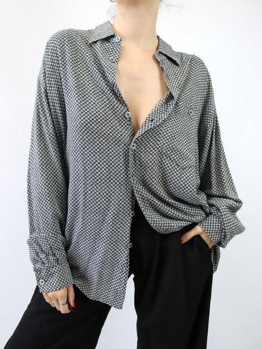 Vintage 80s 90s CANDA shirt long sleeve black white crazy pattern XL