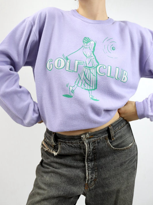 Vintage 80s 90s SAMAR Sweatshirt Pullover Print Golf Club Lilac M