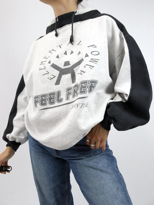 Vintage 80s 90s FEEL FREE sweatshirt pullover gray black print M