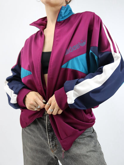 Vintage 80s 90s ADIDAS tracksuit jacket stand-up collar blue purple 186 L/XL