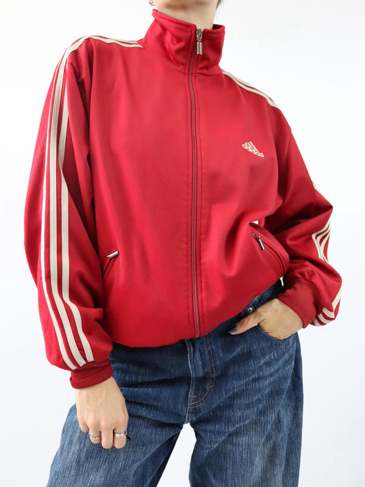 Vintage 80er 90er ADIDAS Trainingsjacke Firebird rot beige Stehkragen D5 38/40