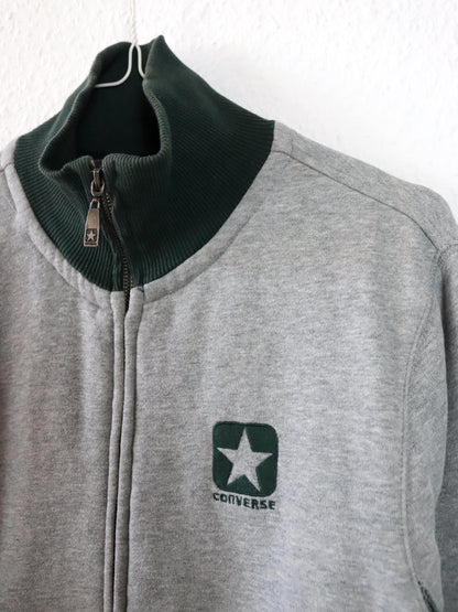 Vintage 90er Y2k CONVERSE Jacke Stehkragen grau grün innen Fleece M