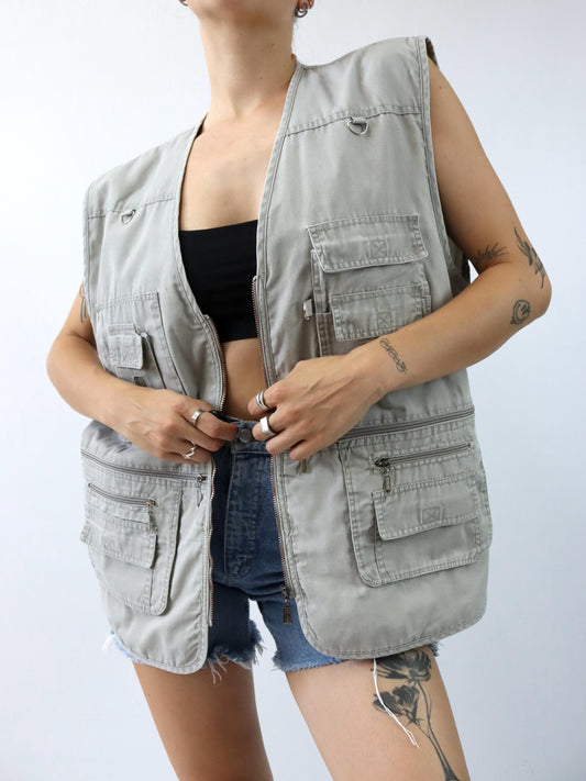 Vintage 80er 90er MENS FASHION Cargoweste Weste grau XXXL