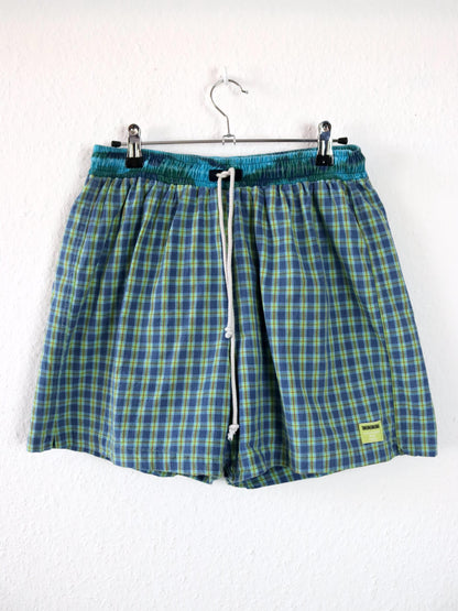 Vintage 80er 90er IAIAIAIA Badeshorts Shorts kurze Hose kariert blau grün L