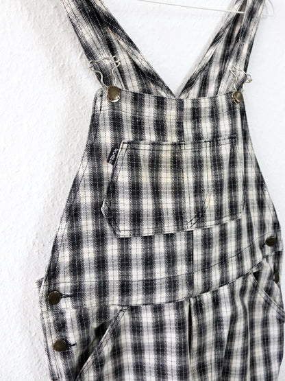 Vintage 80er 90er XCAPE Latzhose Overall kariert schwarz weiß 38
