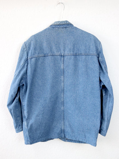 Vintage 80er 90er CARRERA Jeansblazer Blazer Denim Schulterpolster hellblau L
