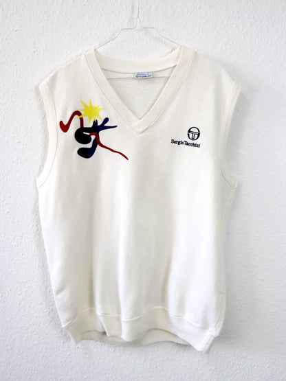 Vintage 80s 90s SERGIO TACCHINI tennis pullover white embroidery L