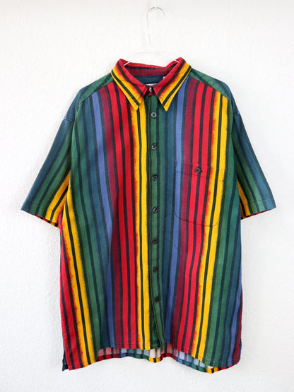 Vintage 80s 90s MANS shirt short sleeve striped colorful waffle look XXL
