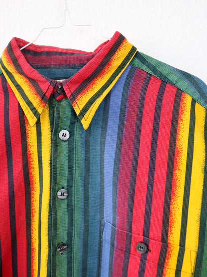Vintage 80s 90s MANS shirt short sleeve striped colorful waffle look XXL