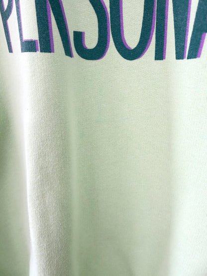 Vintage 80s 90s TURBO sweatshirt short sleeve polo collar print green XL
