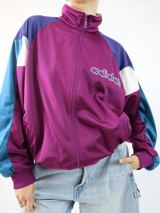 Vintage 80s 90s ADIDAS tracksuit jacket stand-up collar pink purple petrol D7 L