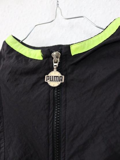 Vintage 80s 90s PUMA tracksuit jacket stand-up collar black pink yellow S/M