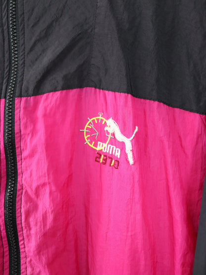 Vintage 80s 90s PUMA tracksuit jacket stand-up collar black pink yellow S/M