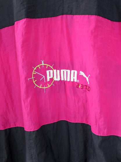 Vintage 80s 90s PUMA tracksuit jacket stand-up collar black pink yellow S/M