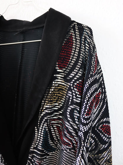 Vintage 80er 90er LETRUC Cardigan Jacke Glitzer Silber schwarz crazy pattern 40