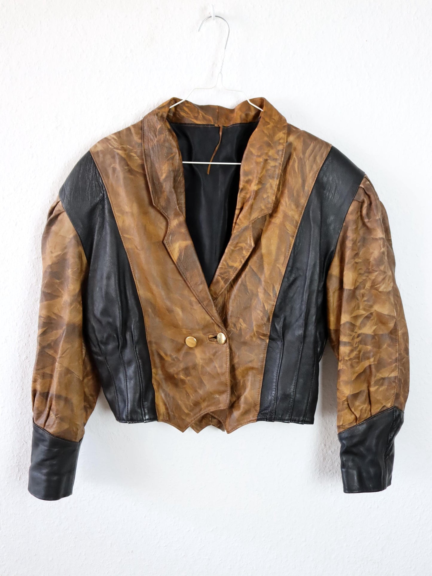 Vintage 80er 90er Lederjacke Schulterpolster kurz geschnitten S/M