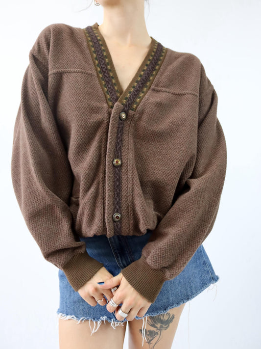Vintage 80er 90er Wollcardigan Wolle braun L