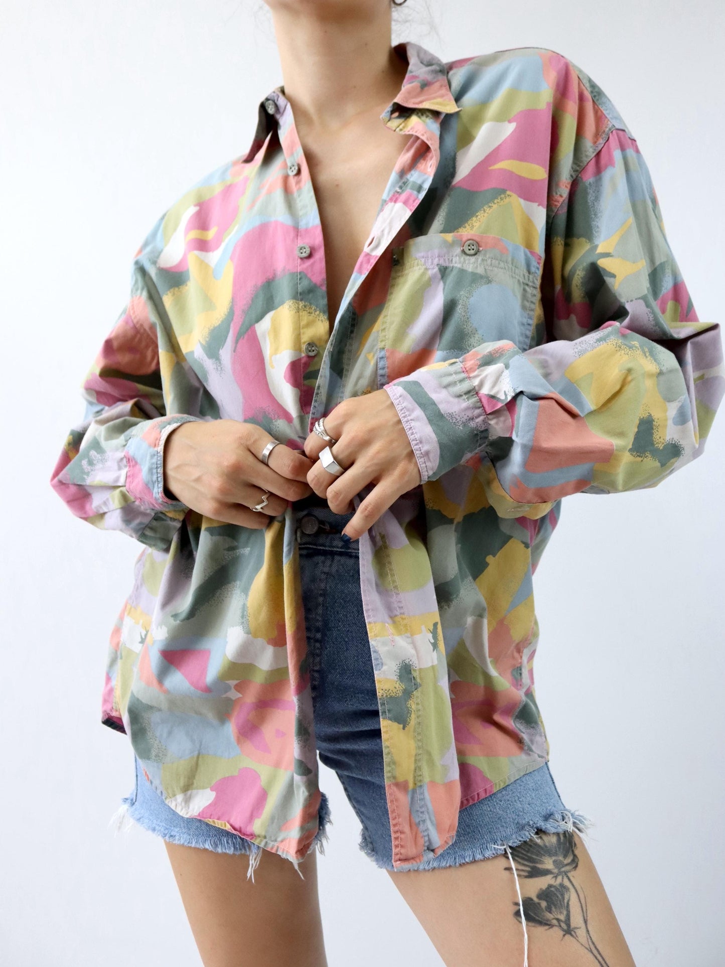 Vintage 80er 90er Hemd langarm crazy pattern bunt L