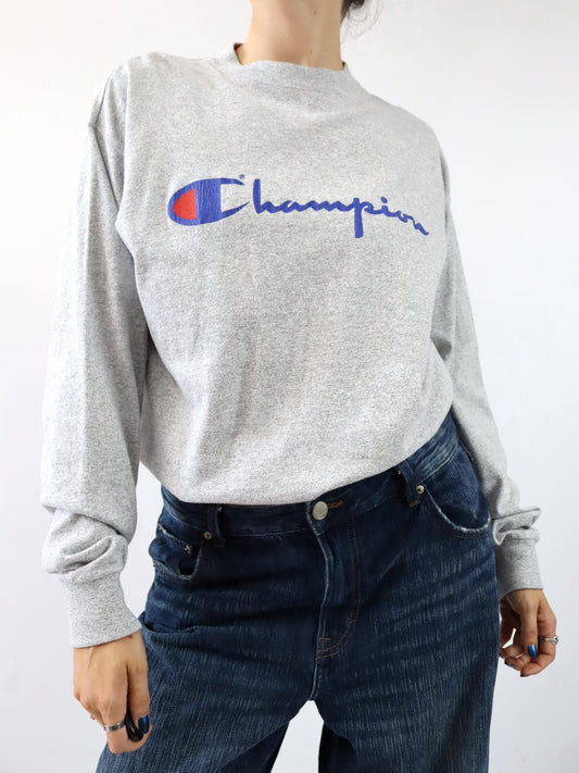 Vintage 80er 90er CHAMPION Longsleeve Shirt graumeliert L