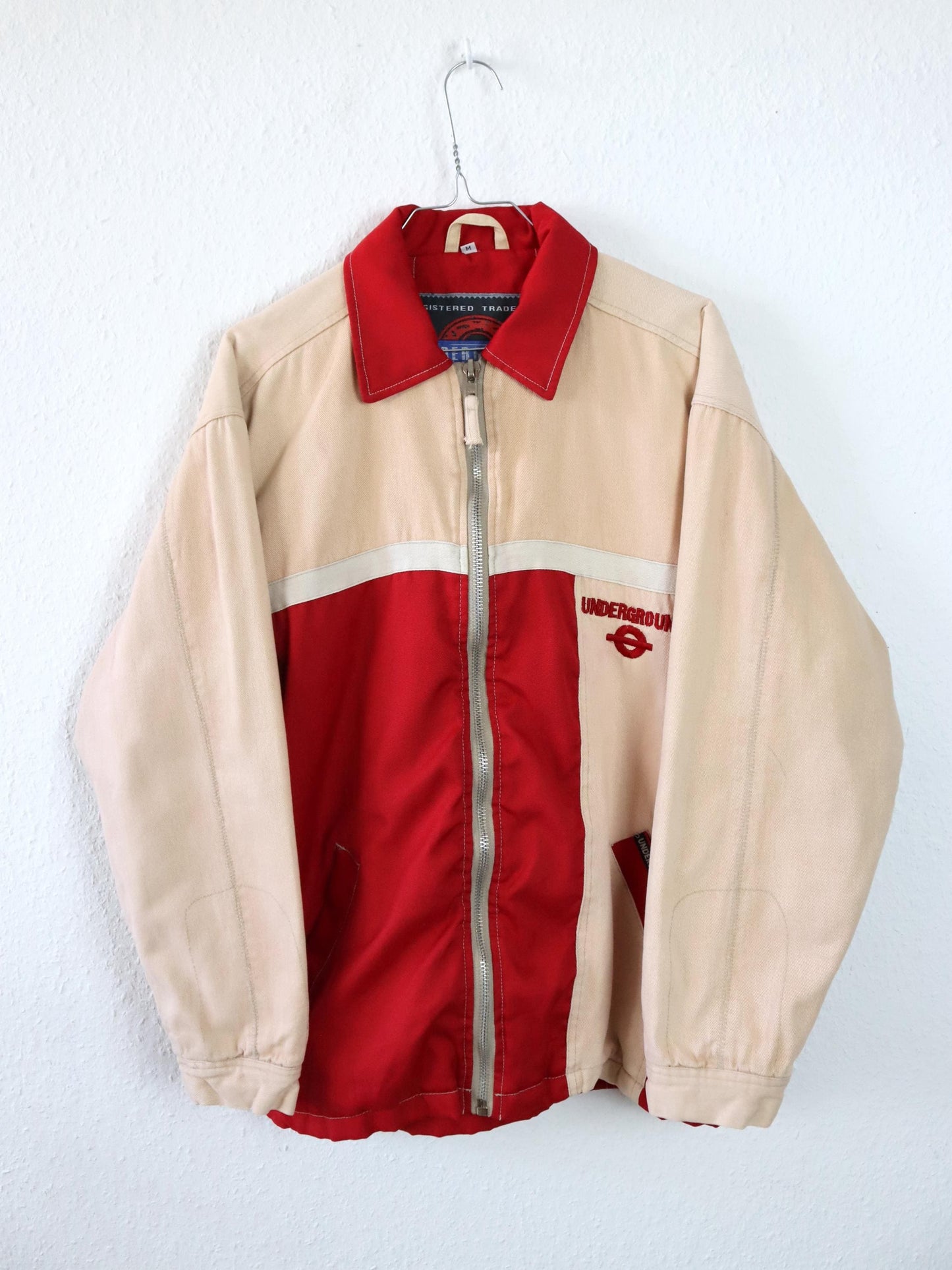 Vintage 80er 90er UNDERGROUND Jacke rot beige Reißverschluss leicht gefüttert M