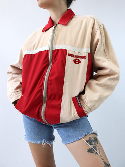 Vintage 80er 90er UNDERGROUND Jacke rot beige Reißverschluss leicht gefüttert M