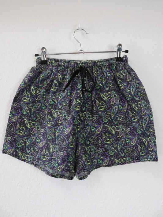 Vintage 80s 90s swim shorts paisley pattern purple shorts SM 48