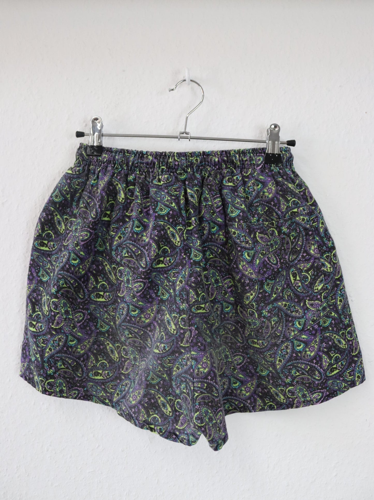 Vintage 80s 90s swim shorts paisley pattern purple shorts SM 48